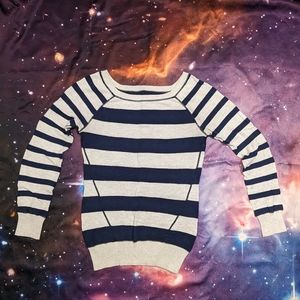 🫐 SO Navy Blue & Cream Striped Light Weight Sweater Top Size Small